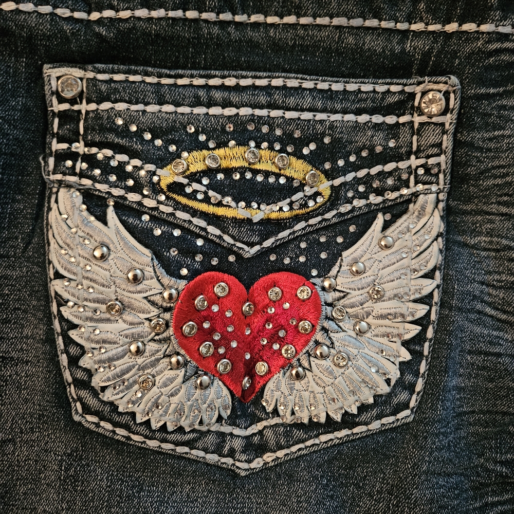 Angel Wing Heart Embellished Women's Jeans
